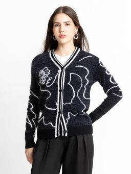 SHAYE - Black Wool Full Sleeves Cardigan