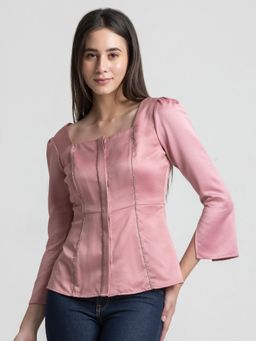 SHAYE - Pink Satin Three Fourth Sleeves Top
