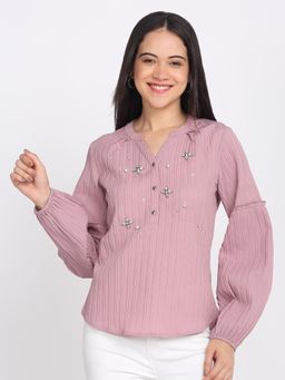 SHAYE - Pink Polyester Full Sleeves Top