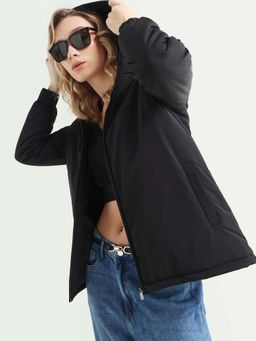 RAREISM - Black Polyester Full Sleeves Hoodie