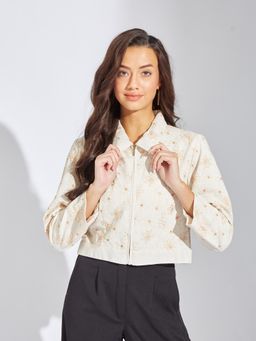 Latin Quarters - Beige Linen Three Fourth Sleeves Coat