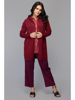 TAMISKA BY NARENDRA KUMAR - Maroon Viscose Rayon Full Sleeves Cardigan