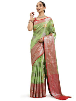 Mimosa - Womens Kanjivaram Art Silk Saree with Unstiched Blouse (5644-10177-TD-PG-RD)