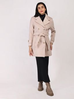 HONNETE - Women Pink Regular Fit Checked Parka Coat with Belt (Set of 2)