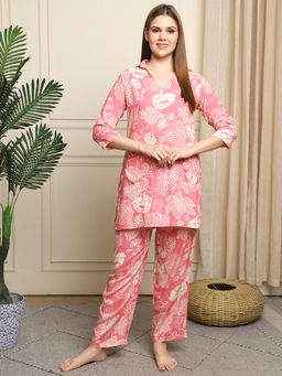 TAG 7 - Women Pink Floral Printed Kurti with Pyjama