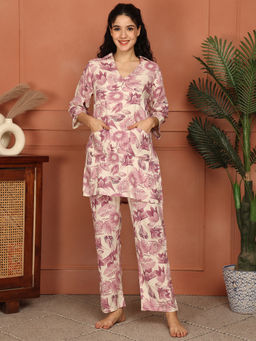 TAG 7 - Women Off White Floral Cotton Kurti with Pyjama