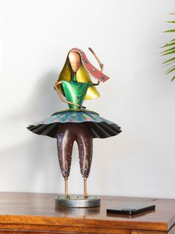 ExclusiveLane - Rajasthani Kalbeliya Folk Dancing Girl' Handpainted Showpiece In Iron (14.3 Inches)