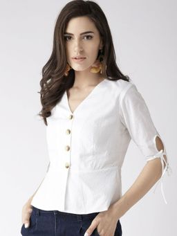 Twenty Dresses by Nykaa Fashion - White Casual Meets Cute Peplum Shirt