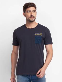 Spykar - Slate Grey Cotton Half Sleeve Plain Casual T-Shirt for Men