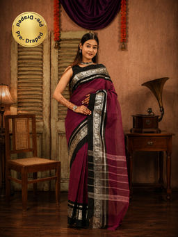 Isadora Life - Womens Woven Zari Purple Pre-Draped Saree With Unstitched Blouse