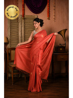 Isadora Life - Womens Woven Tassels Orange Pre-Draped Saree With Unstitched Blouse