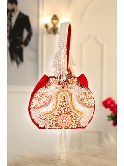 NR by Nidhi Rathi - Maroon & Off White Embroidered Potli Clutch