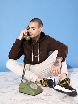 DILLINGER - Brown Typographic Oversized Hooded Sweatshirt