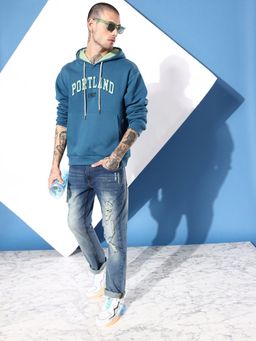 DILLINGER - Teal Typographic Oversized Hooded Sweatshirt