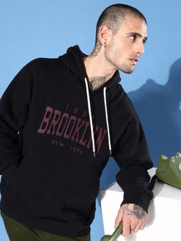 DILLINGER - Black Typographic Oversized Hooded Sweatshirt