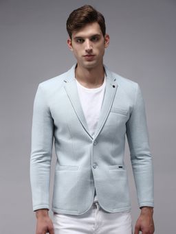 SHOWOFF - Men Notched Lapel Blue Solid Blazer