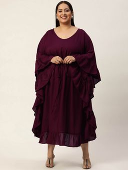 theRebelinme - Womens Burgundy Solid Color Kaftan Midi Dress