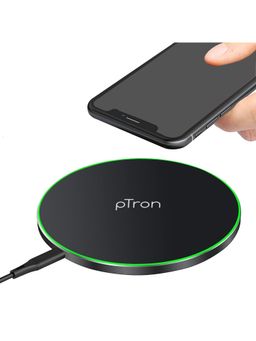 pTron - Bullet Wireless WX21 15W Fast Charging Pad with 3A Type-C 1.2 Meter Cable - Black