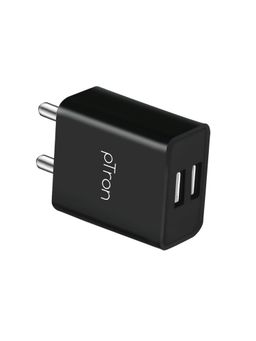 pTron - Volta Dual Port 12W Fast Charging USB Charger Adapter, Multi-Layer Protection - Black