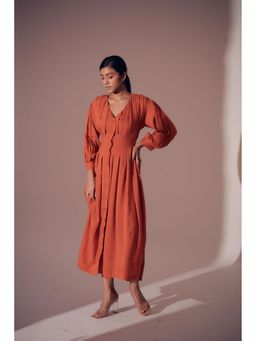 Shibui - Georgia Solid Rust Full Sleeves Maxi Dress