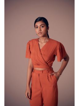 Shibui - Tulum Rust Tie-Up Crop Top