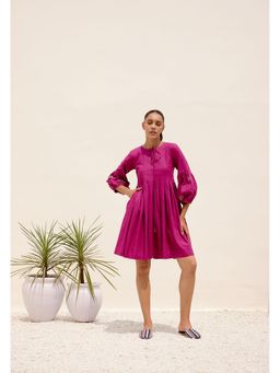 Shibui - Mid Summer Embroidered Round Neck Magenta Dress
