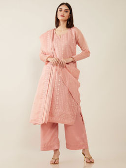 Soch - Blush Pink Machine Embroidery Organza Unstitched Dress Material ( Set of 3 )