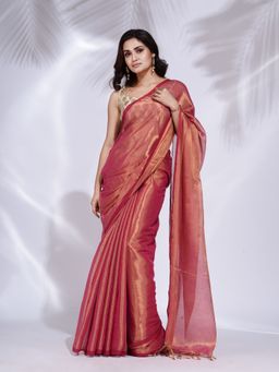 CHARUKRITI - Red Tissue Handwoven Soft Saree with Unstitched Blouse