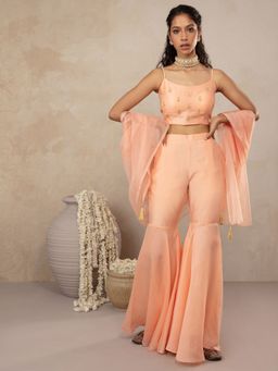 Gajra Gang - Pataka Coral Top With Sharara & Dupatta (Set of 3)