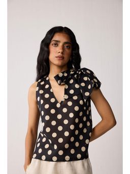 Reistor - Regular V-Neck Polka Dot Top with Bow Detail