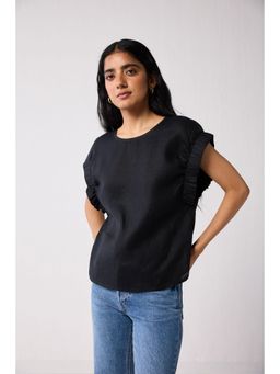 Reistor - Hemp Top with Gathered Sleeve Detail In Black