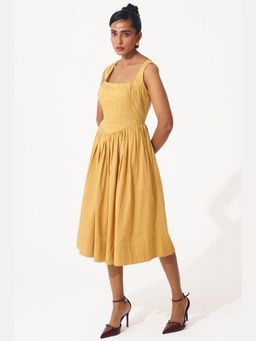 Western Era - Gold Cotton Corset Dress with Gathers