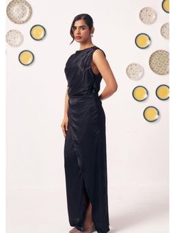 Western Era - Miraal Black Draped Satin Maxi Dress