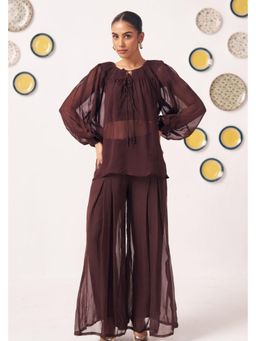 Western Era - Chocolate Brown Sheer Gathered Co-Ord Set
