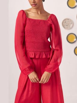 Western Era - Red Liora Smocked Organza Sleeve Top