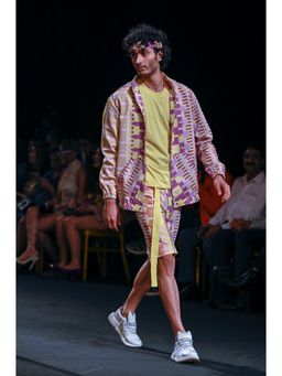 Nirmooha - Geometric Printed Denim Bomber Jacket