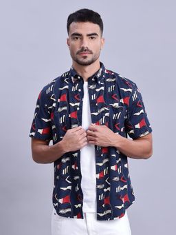 Tommy Hilfiger - Abstract Regular-Fit Poplin Woven Shirt Navy Blue