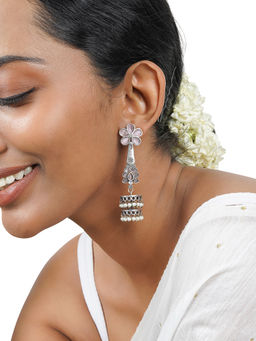 Teejh - Lipika Pink Silver Oxidised Earrings