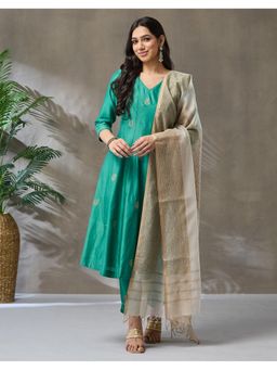 Fabindia - Off White Cotton Silk Printed Dupatta
