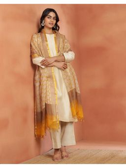 Fabindia - Women Mustard Silk Blend Woven Dupatta