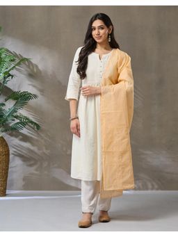 Fabindia - Peach Cotton Embroidered Dupatta