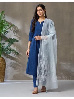 Fabindia - Blue Cotton Silk Embroidered Dupatta