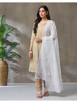 Fabindia - White Cotton Silk Chikankari Dupatta