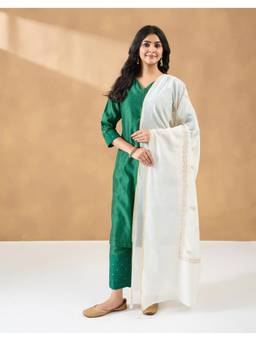 Fabindia - Off White Natural Cotton Chikankari Dupatta