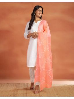 Fabindia - Women Peach Cotton Chikankari Dupatta