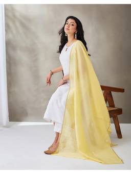 Fabindia - Yellow Cotton Chikankari Dupatta