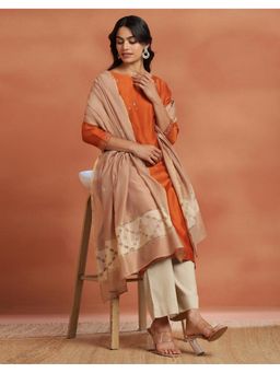 Fabindia - Beige Cotton Embroidered Dupatta