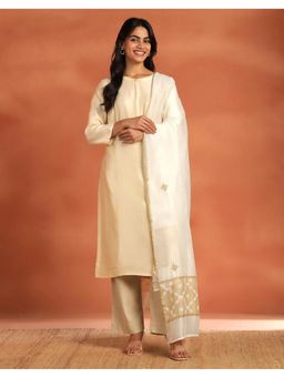 Fabindia - Off White Womens Cotton Chikankari Dupatta