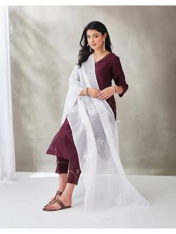 Fabindia - White Cotton Embroidered Dupatta