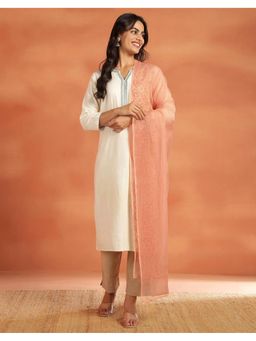 Fabindia - Peach Cotton Chikankari Dupatta